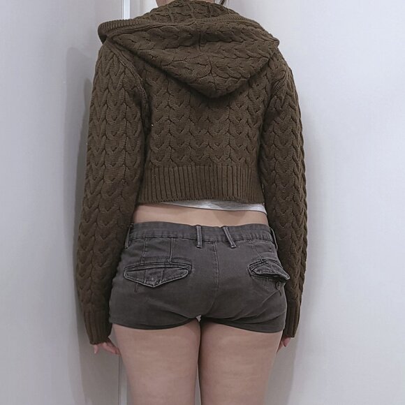 Green Cropped Hoodie Cardigan - Picture 4 of 7